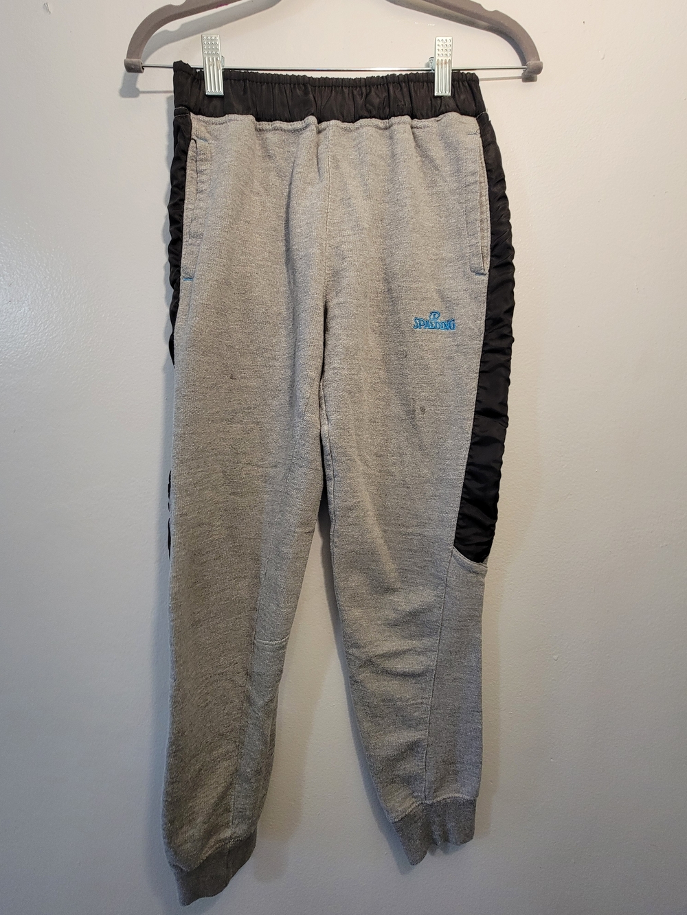 Spalding Gray Joggers with Black Side Panels and Blue Logo